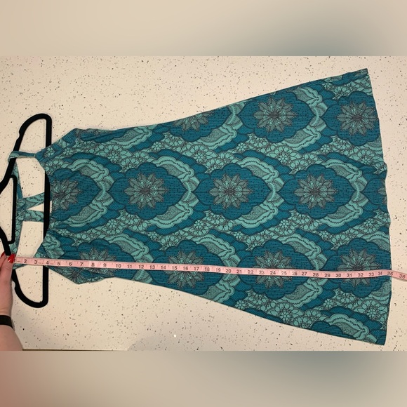 Prana Size S Women Teal Paisley Stretch Halter Neck Midi Athletic Slim Dress - Picture 6 of 9
